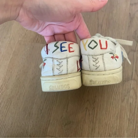 Soludos Lockhart Embroidery White Leather Sneakers Size 7.5 - Picture 7 of 8